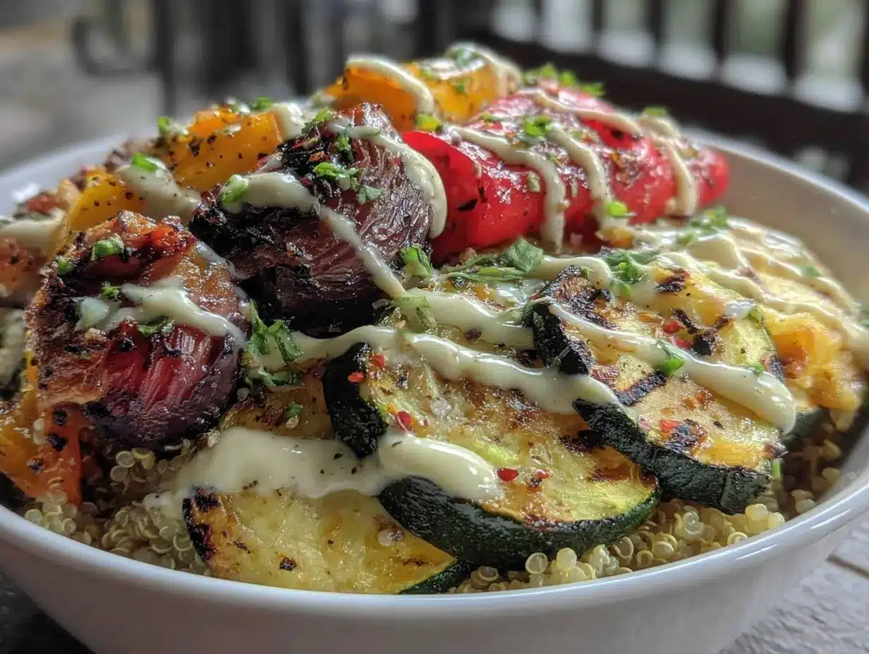 bowl de quinoa estival aux légumes grillés preparation steps