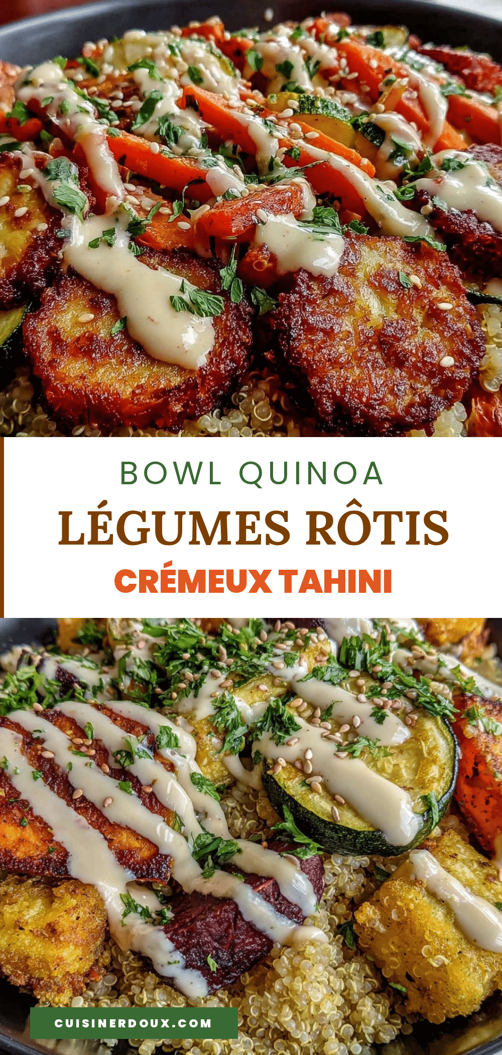 bowl quinoa légumes rôtis sauce tahini citron recipe