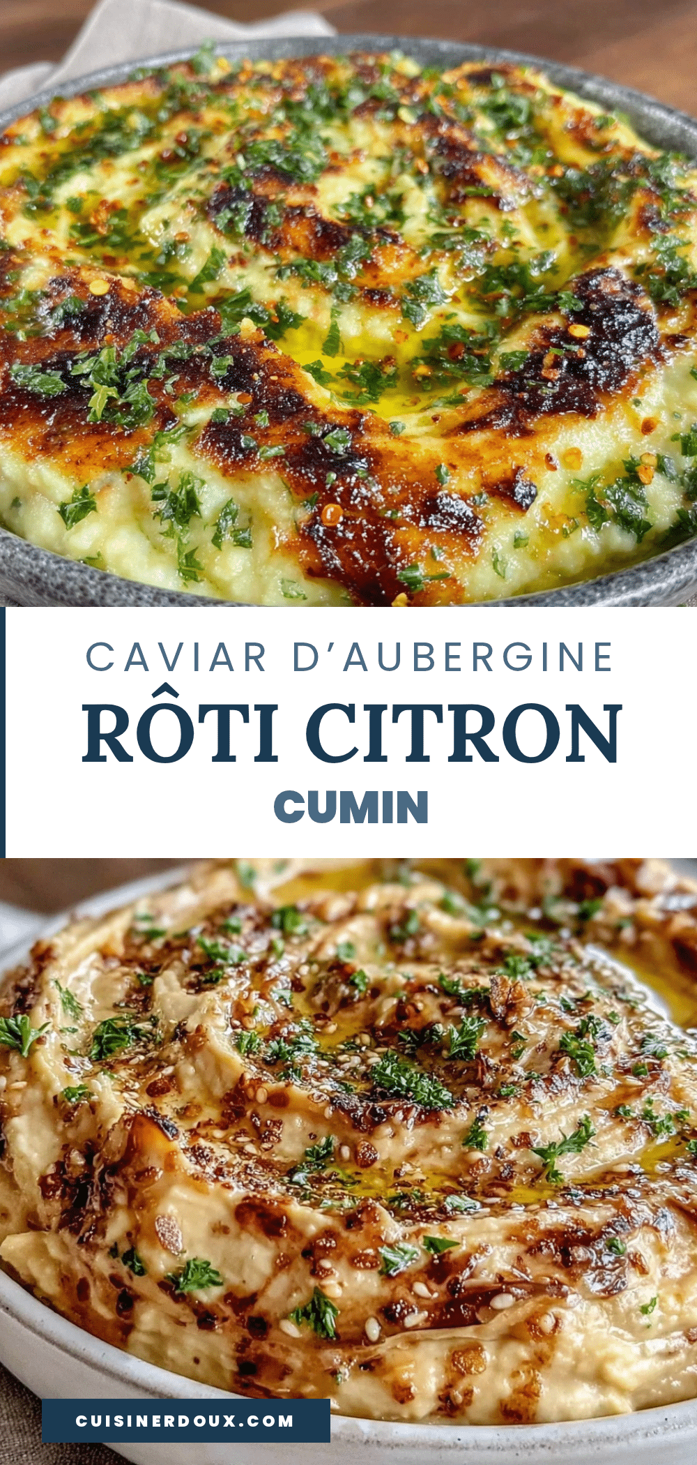 caviar d’aubergine rôti au citron et cumin recipe