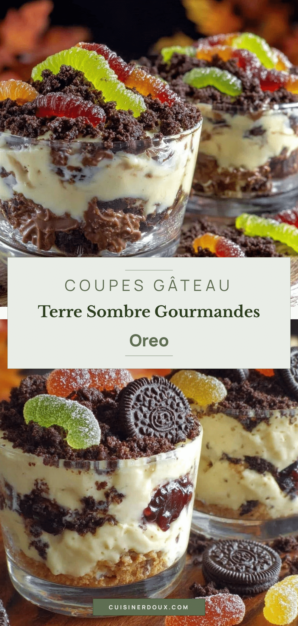 coupes gâteau terre sombre Oreo Halloween recipe