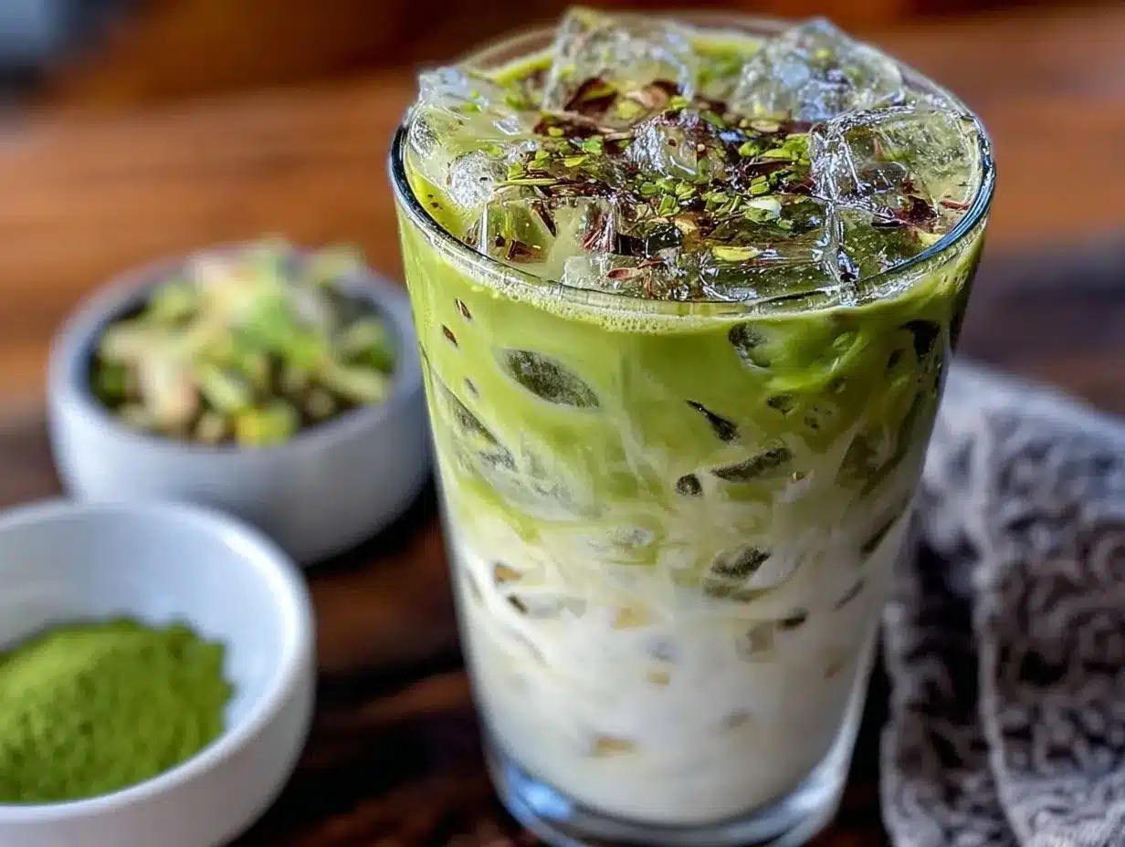crémeux latte matcha glacé maison à la vanille preparation steps