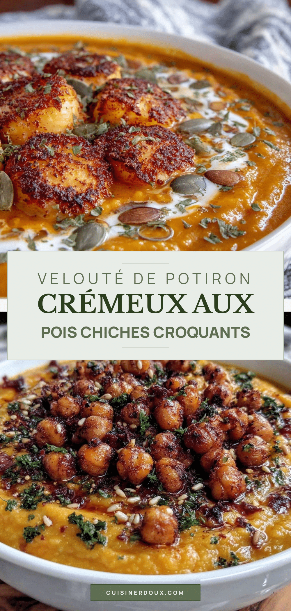 crémeux velouté de potiron aux pois chiches croquants recipe