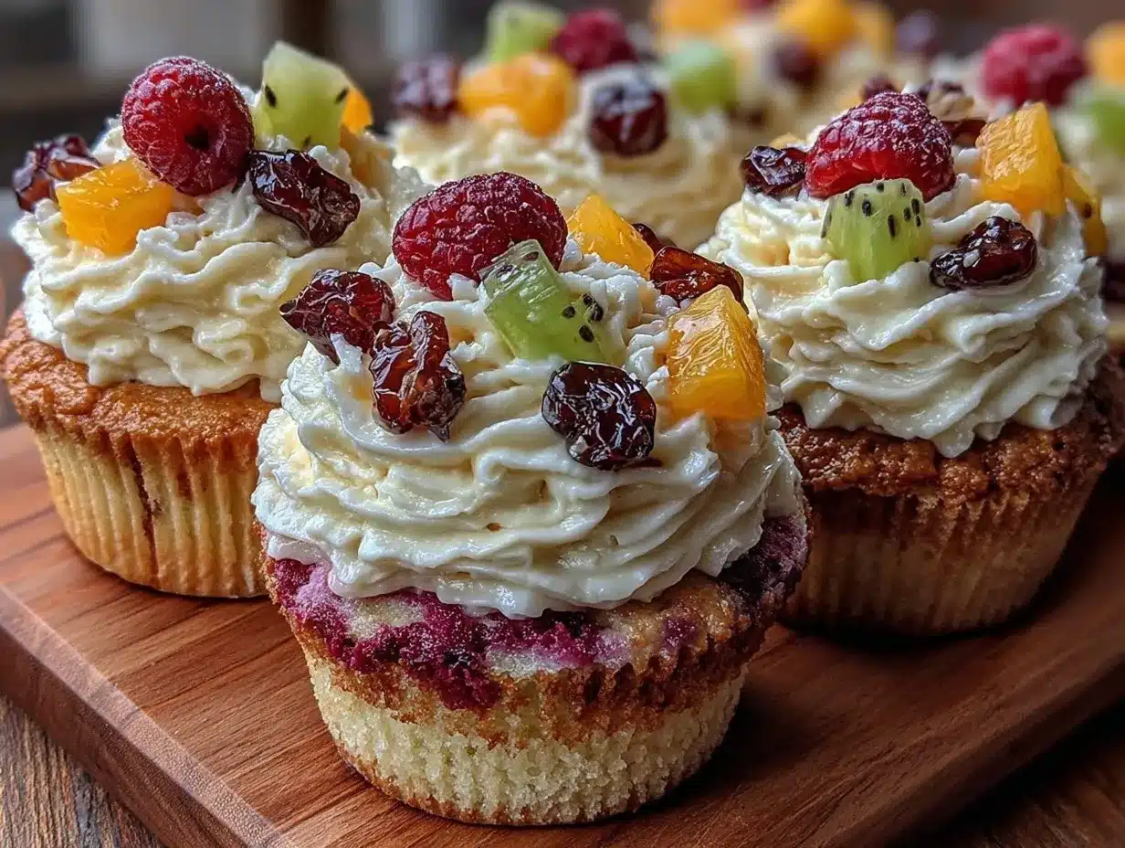 cupcakes arc-en-ciel aux fruits frais preparation steps