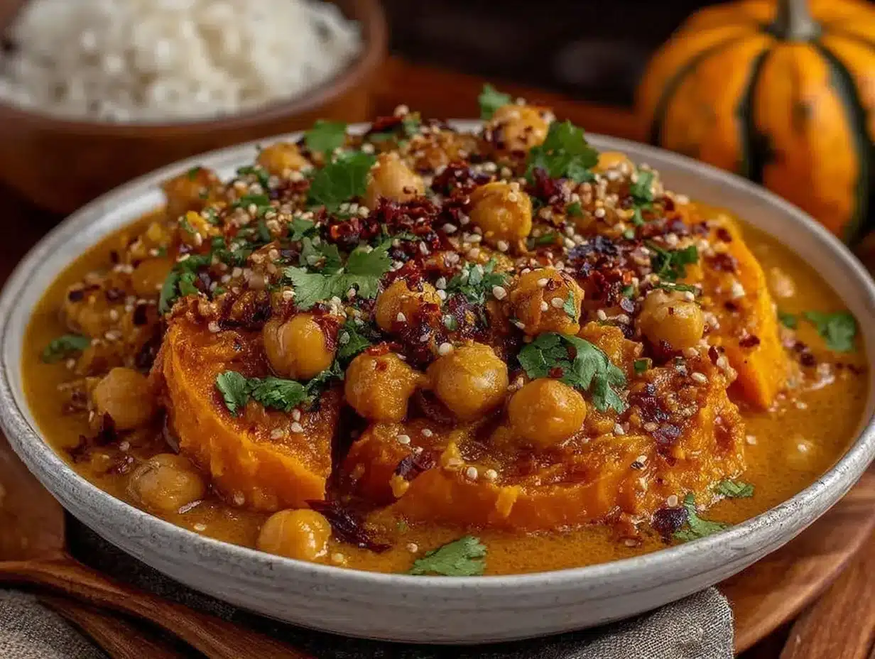 curry de potimarron et pois chiches au lait de coco preparation steps