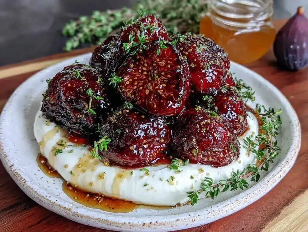 figues rôties au miel beurre salé et thym sur burrata crémeuse - featured image