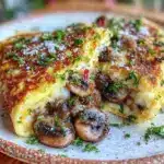 omelette crémeuse farcie aux champignons ail et persil - featured image