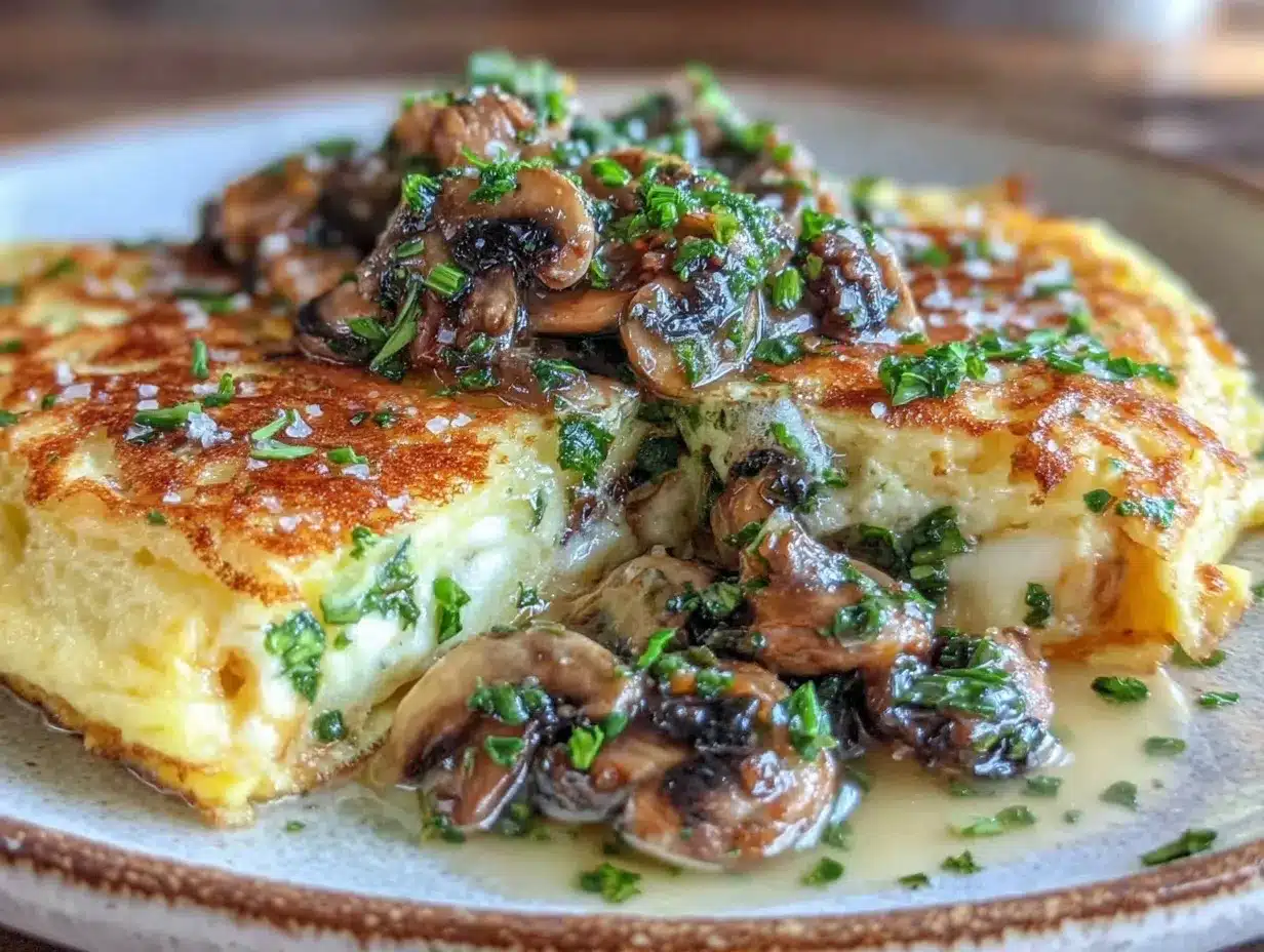 omelette crémeuse farcie aux champignons ail et persil preparation steps