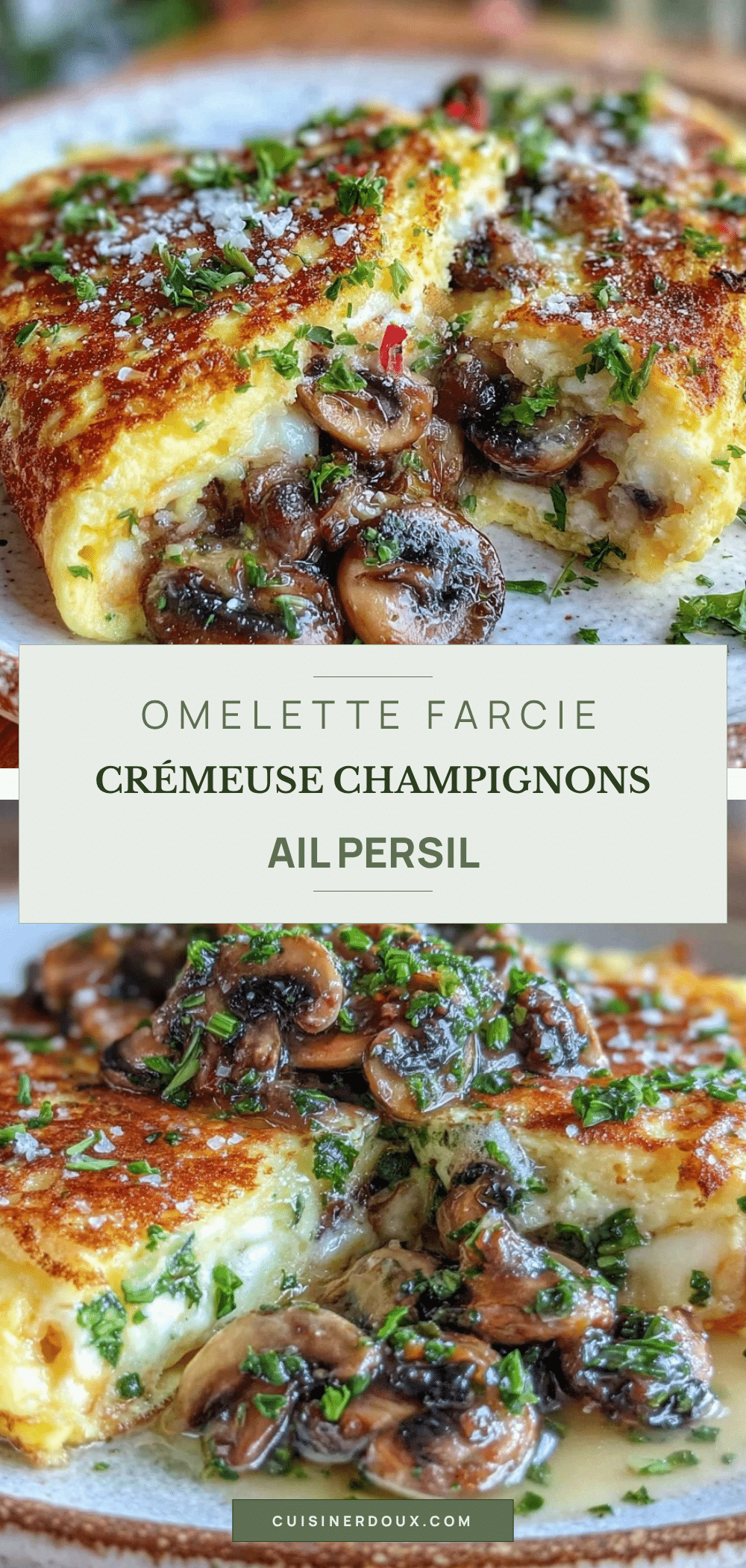 omelette crémeuse farcie aux champignons ail et persil recipe