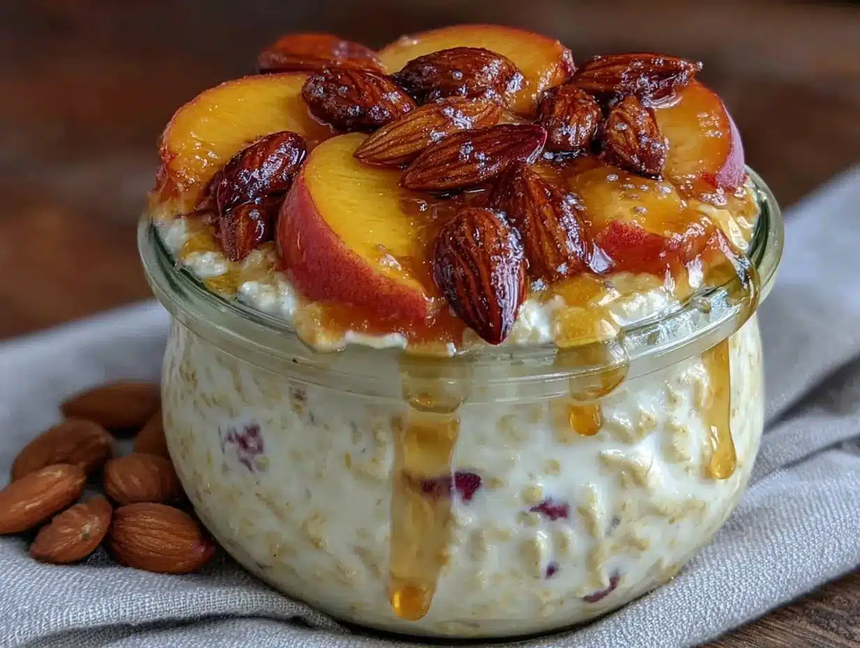 overnight oats pêche miel amandes preparation steps