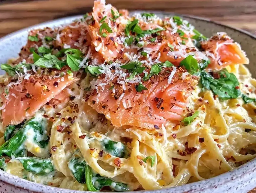 pâtes au saumon fumé et épinards - featured image
