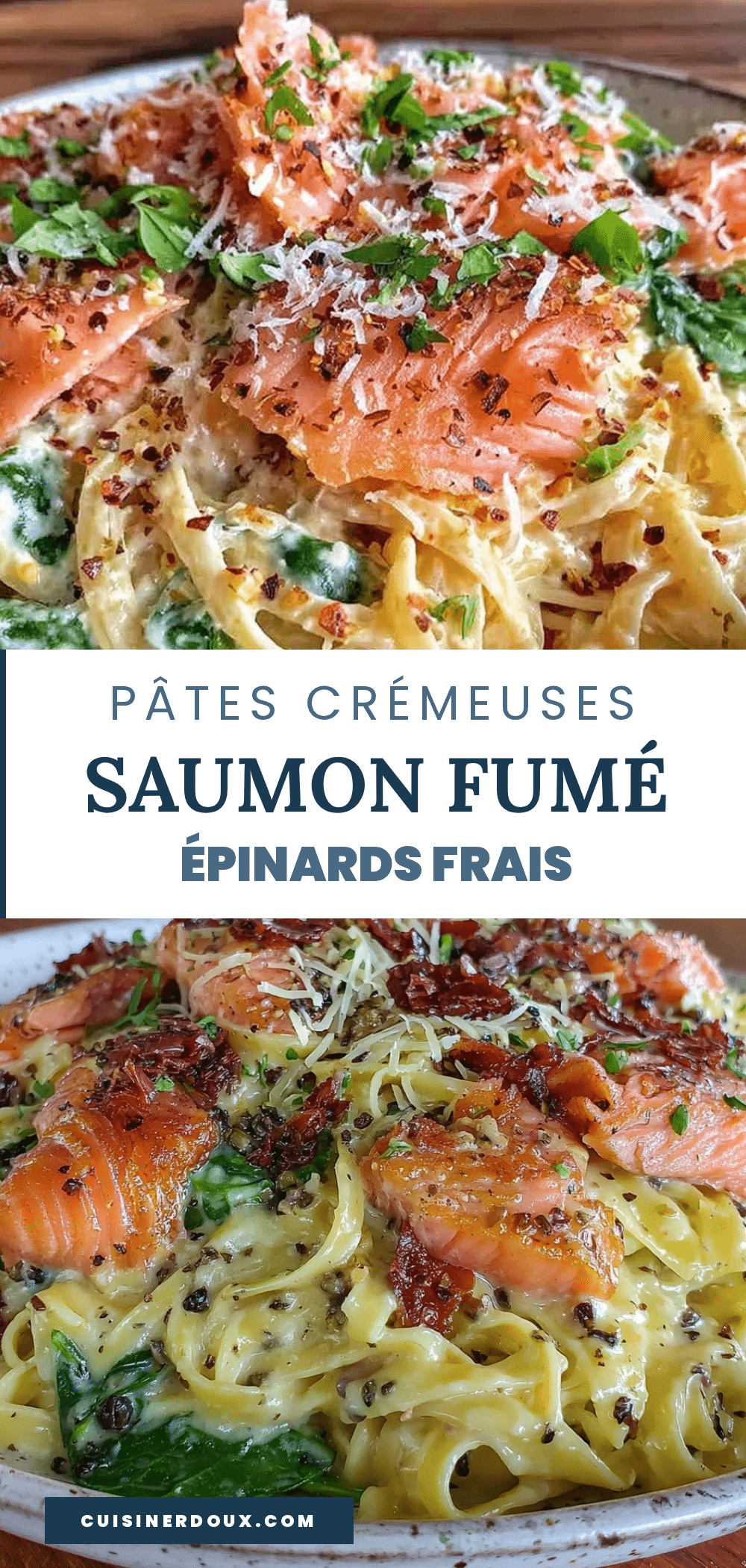 pâtes au saumon fumé et épinards recipe