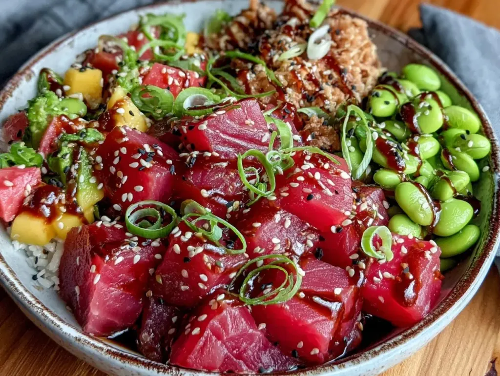 poke bowl thon cru mangue edamame - featured image