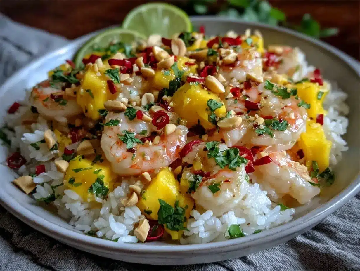 salade de riz thaï aux crevettes mangue et cacahuètes preparation steps