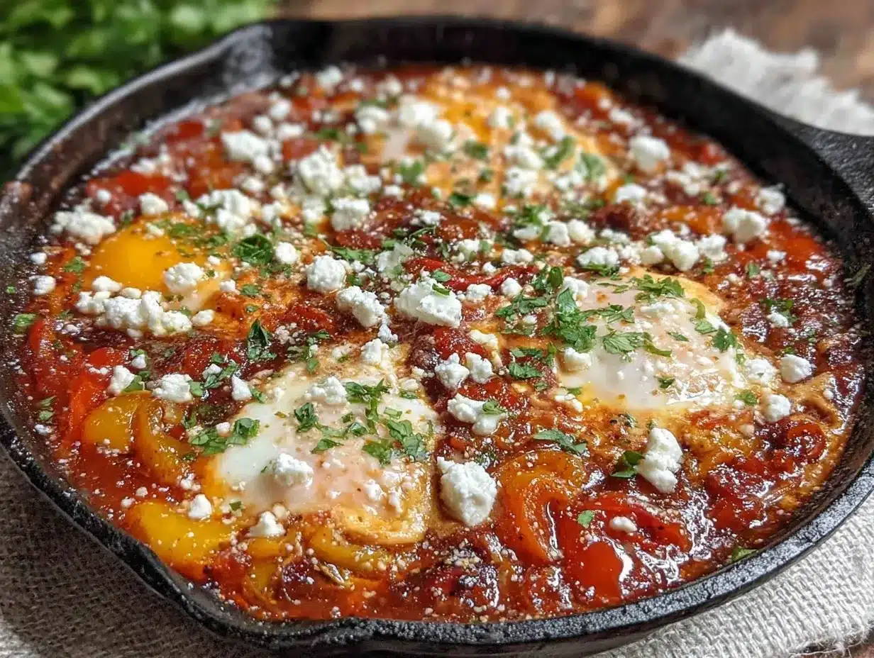 shakshuka aux poivrons rôtis et feta preparation steps