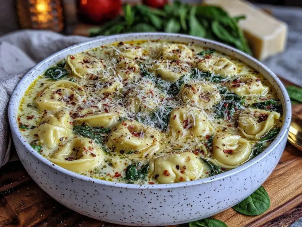 soupe crémeuse tortellini épinards - featured image