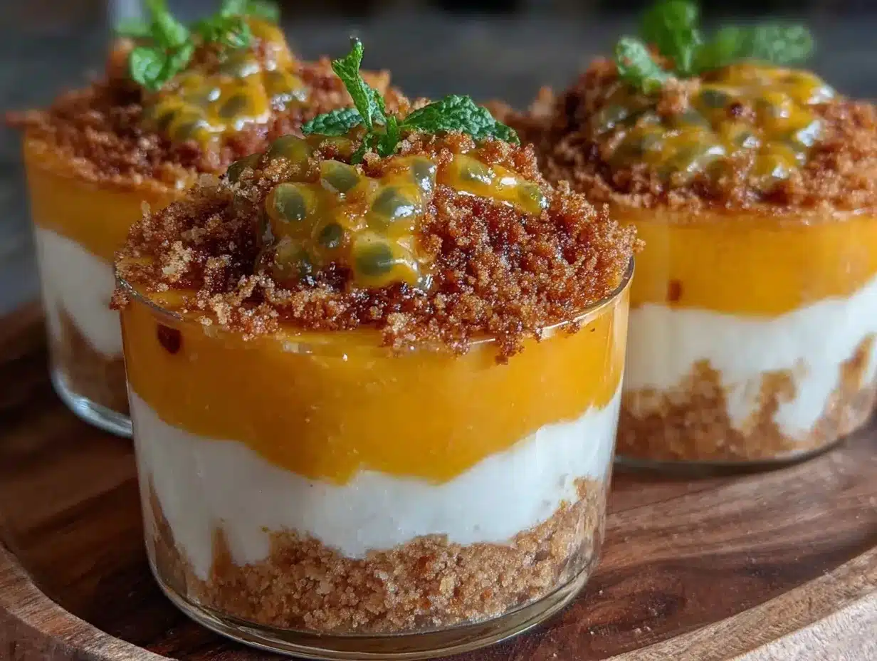 verrines exotiques mangue passion crème coco crumble spéculoos preparation steps