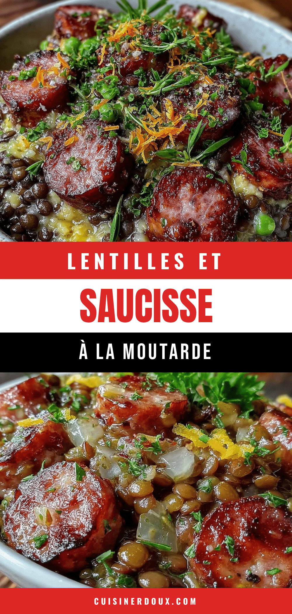 lentilles à la saucisse fumée et moutarde recipe