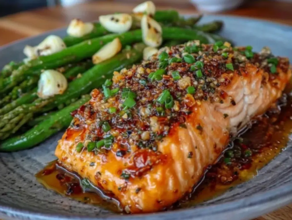 repas sain au saumon moutarde miel sur une seule plaque - featured image