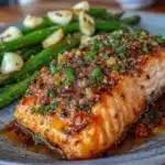 repas sain au saumon moutarde miel sur une seule plaque - featured image