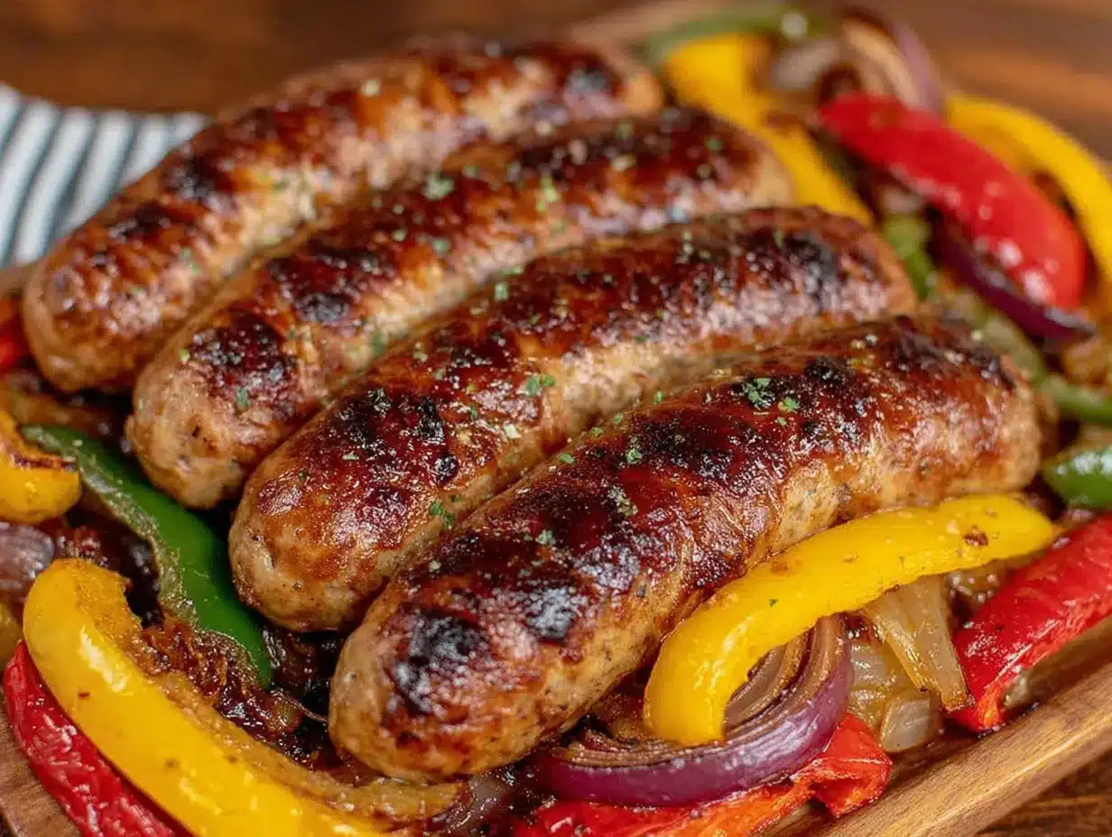 Saucisses et poivrons au four preparation steps