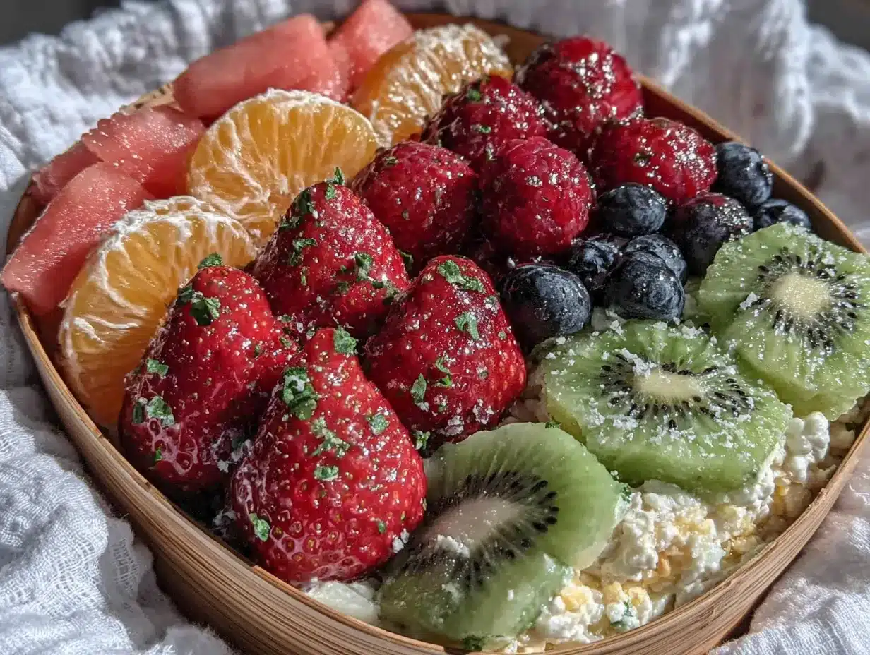 boîte à bento arc-en-ciel aux fruits frais pour enfants preparation steps