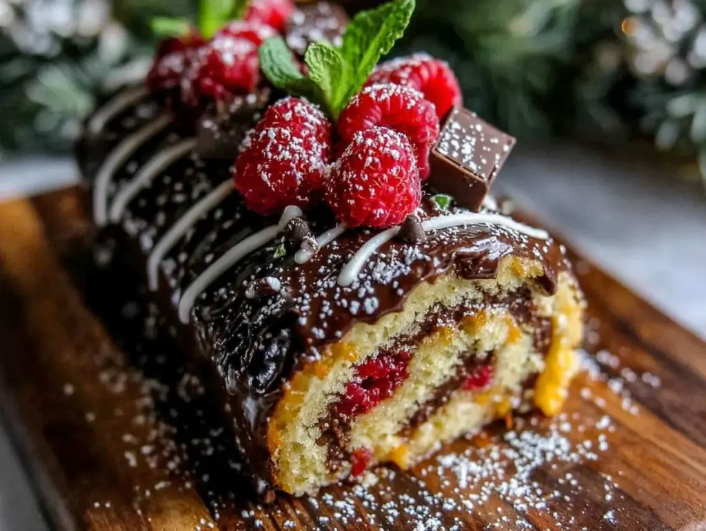 bûche chocolat framboise crémeuse - featured image