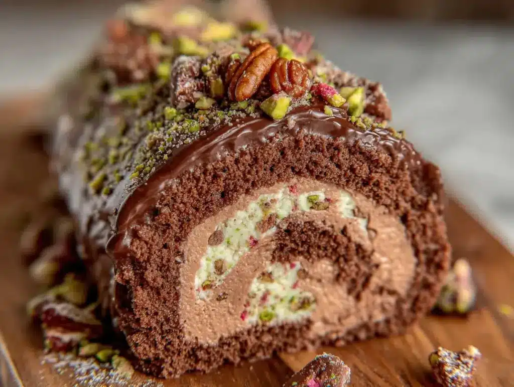 bûche de Noël chocolat praliné croustillant facile - featured image