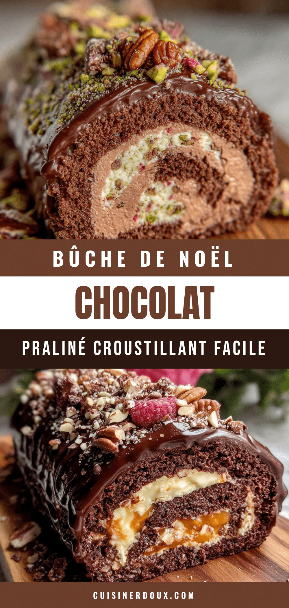 bûche de Noël chocolat praliné croustillant facile recipe
