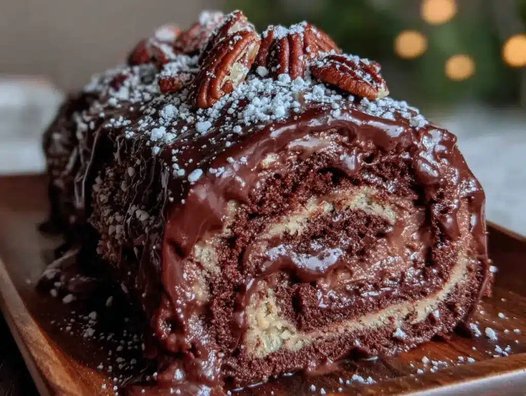 bûche de Noël chocolat-praliné croustillante - featured image