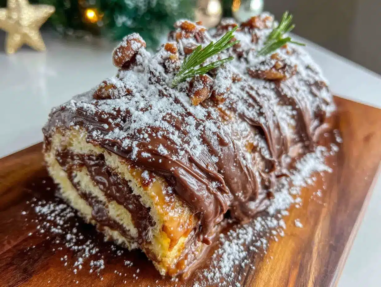 bûche de Noël chocolat-praliné croustillante preparation steps