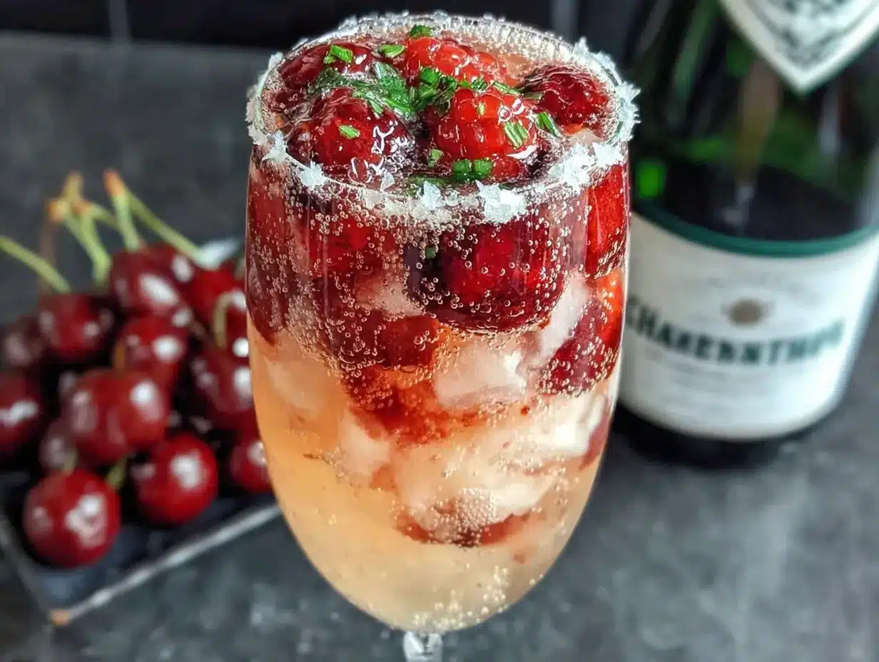 cocktail pétillant champagne framboise preparation steps