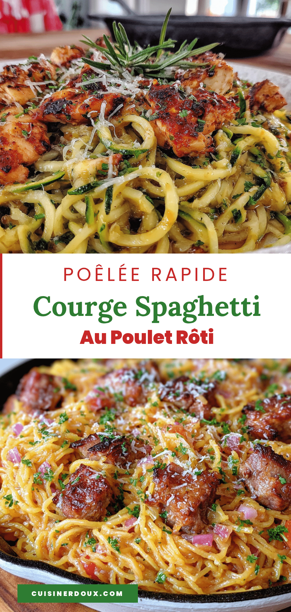 poêlée rapide de courge spaghetti au poulet rôti recipe