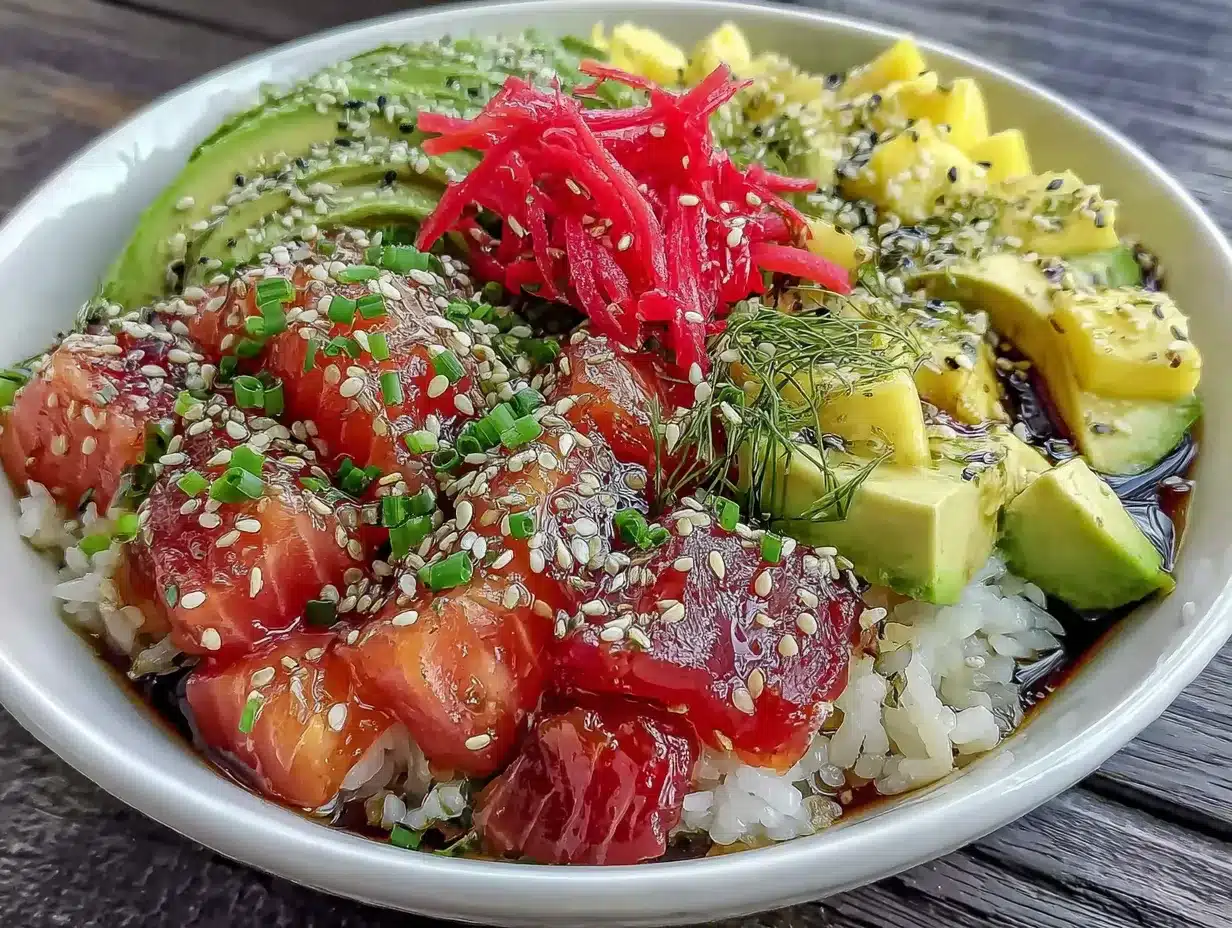 poke bowl saumon mangue avocat preparation steps