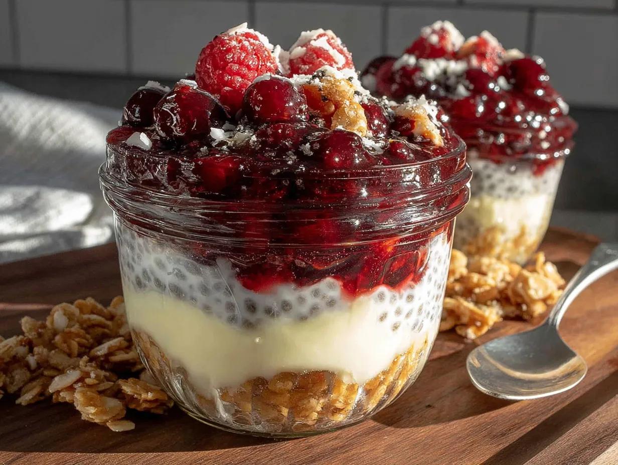 pudding de chia aux baies en pot mason preparation steps