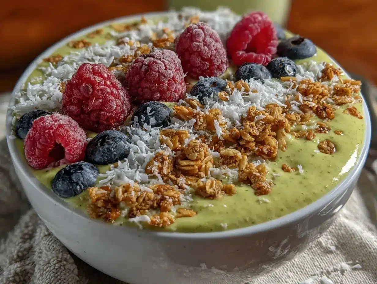 Smoothie bowl matcha aux fruits rouges preparation steps