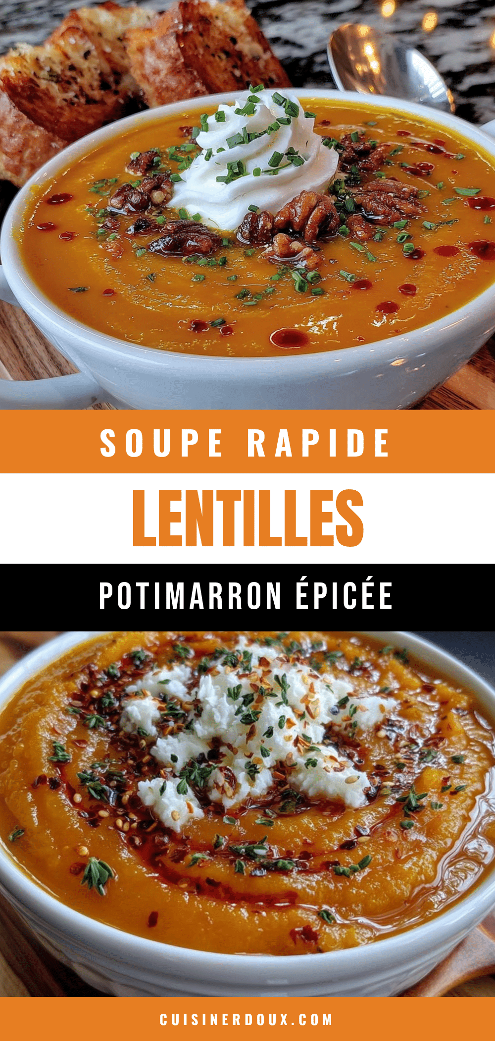 Soupe rapide lentilles corail potimarron épicée recipe